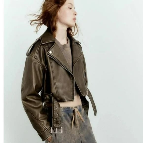 ZARA VIRAL FAUX LEATHER CROP JACKET - Picture 8 of 10